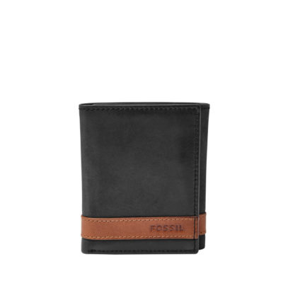 FOSSIL BLACK AND BROWN TRI-FOLD WALLET