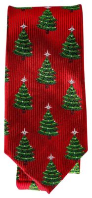 Silk NECK TIE - OH CHRISTMAS TREE - RED- GREEN